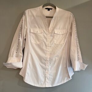 Zac & Rachel White Button Down Shirt with Lace Sleeves
